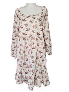 CELEBRITY PINK NWT White & Burgundy Floral Puff Sleeve Dress - Women's XXL